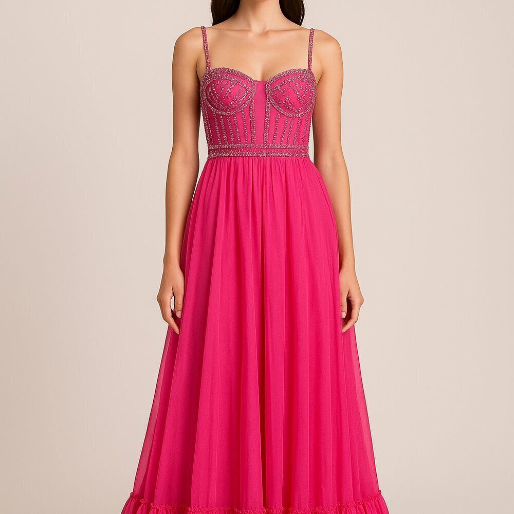 Mac Duggal 68464 Hot Pink Beaded Corset Gown Sample Size 2 NWT